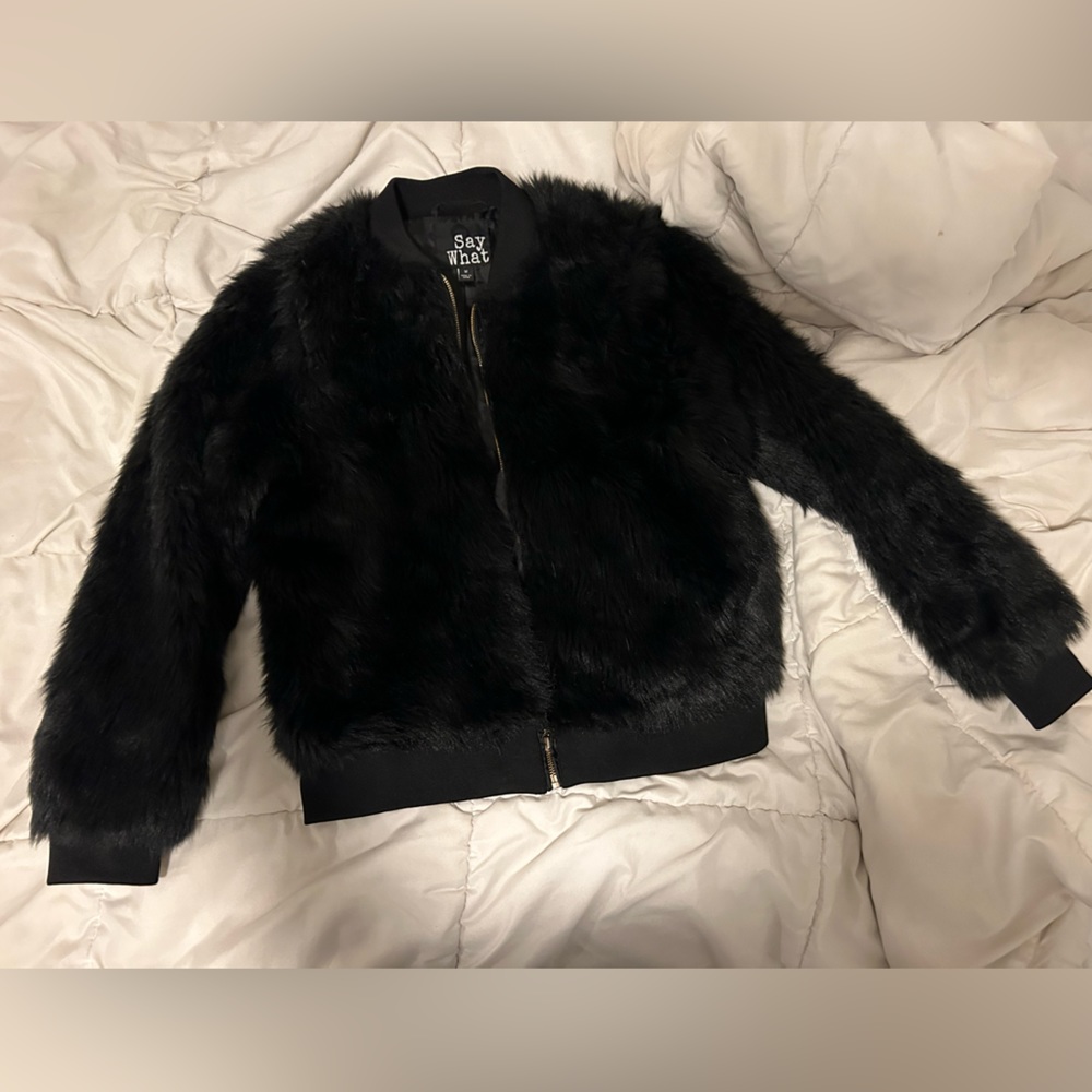 Black faux fur jacket